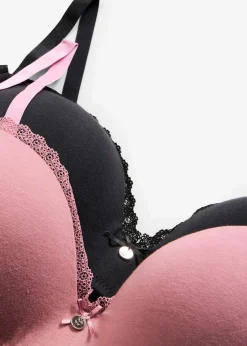 bonprix bonprix Sujetador push-up sin aros y con algodón (2 unidades) Negro-malva Outlet