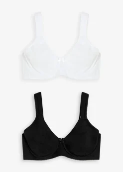 bonprix bonprix Sujetador reductor básico de algodón orgánico con aros (2 unidades) Negro-blanco