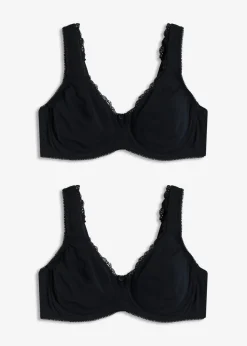 bonprix bonprix Sujetador reductor básico de algodón orgánico con aros (2 unidades) Negro Outlet