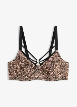 bonprix bonprix Sujetador reductor con detalles decorativos y malla estampada estampado cebra negro Discount