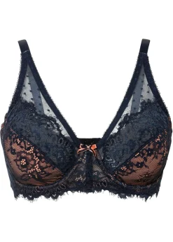 bonprix bonprix Sujetador reductor con encaje de filigrana Azul marino + melocotón Online