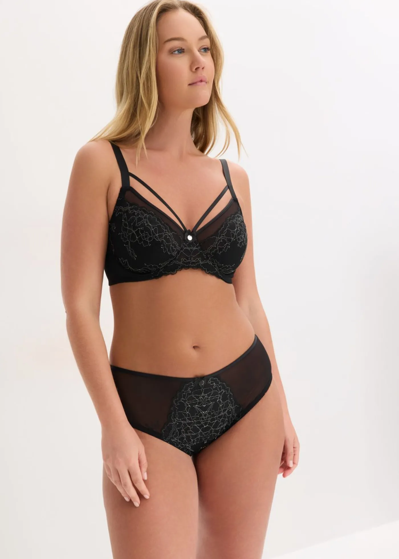 bonprix bonprix Sujetador reductor con encaje delicado Negro-plata mate Sale