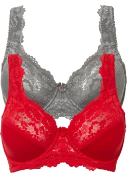 bonprix bonprix Sujetador reductor con tirantes acolchados (2 unidades) Rosa fresa + gris jaspeado Sale