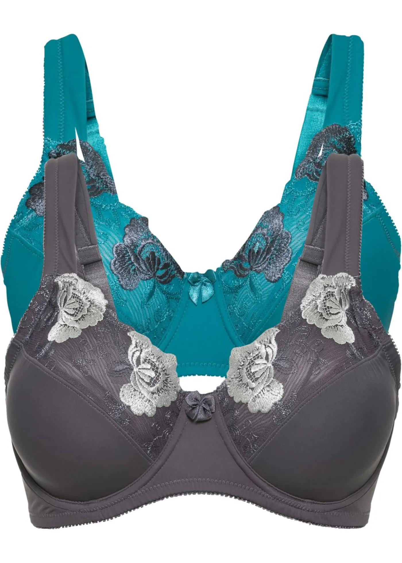 bonprix bonprix Sujetador reductor con tirantes acolchados (2 unidades) Turquesa cobalto + gris de flores Sale