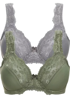 bonprix bonprix Sujetador reductor con tirantes acolchados (2 unidades) Verde oliva-gris Outlet