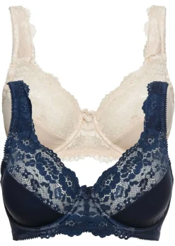 bonprix bonprix Sujetador reductor con tirantes acolchados (2 unidades) Azul marino + beige arena New