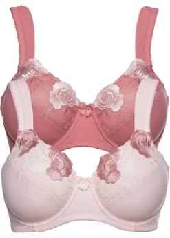 bonprix bonprix Sujetador reductor con tirantes acolchados (2 unidades) Rosa humo + rosa pálido de flores Discount