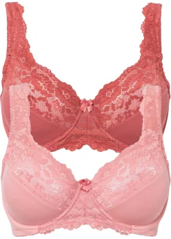 bonprix bonprix Sujetador reductor con tirantes acolchados (2 unidades) Rojo ruibarbo/coral claro Outlet