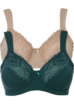 bonprix bonprix Sujetador reductor con tirantes acolchados (2 unidades) Verde intenso+piedra Outlet