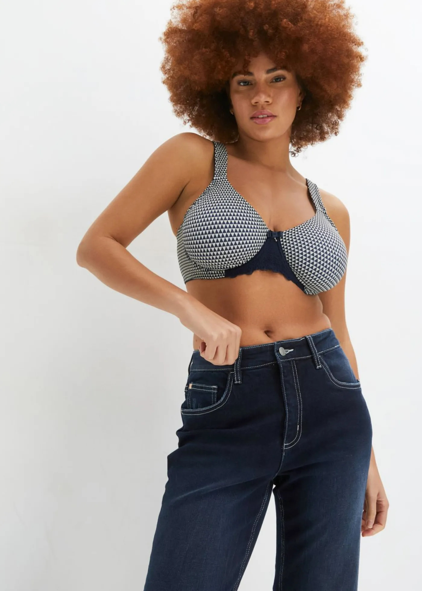 bonprix bonprix Sujetador reductor con tirantes acolchados Azul marino/cava estampado Online