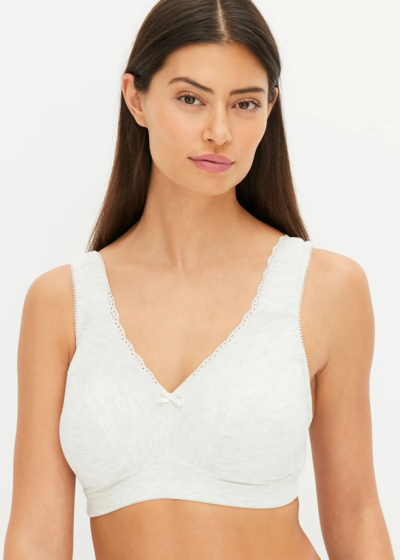 bonprix bonprix Sujetador reductor de algodón orgánico sin aros (2 unidades) natural jaspeado-blanco lana moteado New