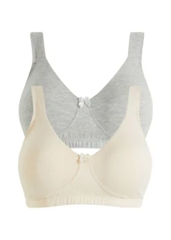 bonprix bonprix Sujetador reductor, sin aros, con algodón orgánico (2 unidades) Beige arena + gris claro jaspeado Clearance