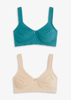 bonprix bonprix Sujetador reductor, sin aros, con algodón orgánico (2 unidades) Azul petróleo mate + beige mate Hot