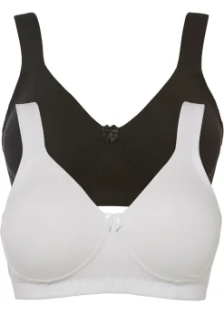 bonprix bonprix Sujetador reductor, sin aros, con algodón orgánico (2 unidades) Negro-blanco New