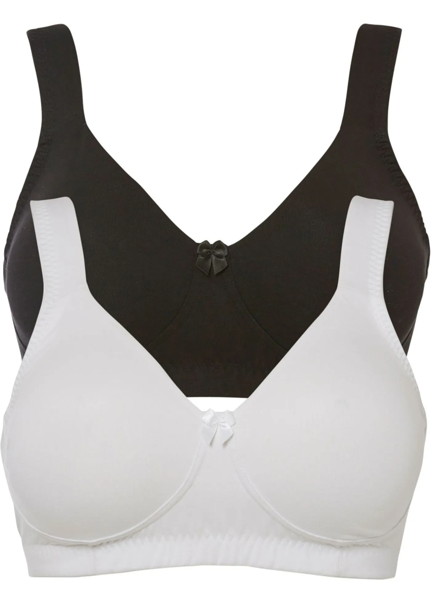 bonprix bonprix Sujetador reductor, sin aros, con algodón orgánico (2 unidades) Negro-blanco New