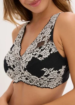 bonprix bonprix Sujetador reductor sin aros con tirantes acolchados Negro-blanco lana Hot