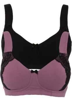 bonprix bonprix Sujetador reductor sin aros con algodón orgánico (2 unidades) Negro + granate mate Online