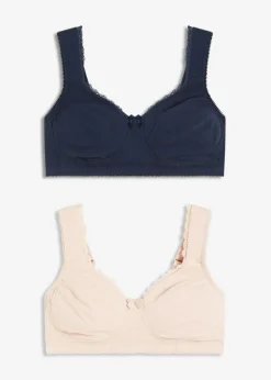 bonprix bonprix Sujetador reductor, sin aros, con algodón orgánico (2 unidades) Azul marino + beige tiza Discount