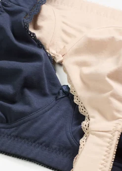 bonprix bonprix Sujetador reductor, sin aros, con algodón orgánico (2 unidades) Azul marino + beige tiza Discount