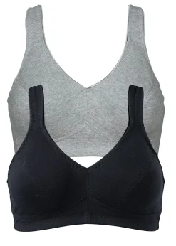 bonprix bonprix Sujetador sin aros (2 unidades) de algodón orgánico gris claro moteado-negro