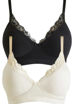 bonprix bonprix Sujetador sin aros con algodón orgánico (2 unidades) Negro-gris guijarro Clearance