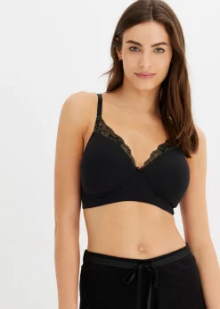 bonprix bonprix Sujetador sin aros con algodón orgánico (2 unidades) Negro-gris guijarro Clearance