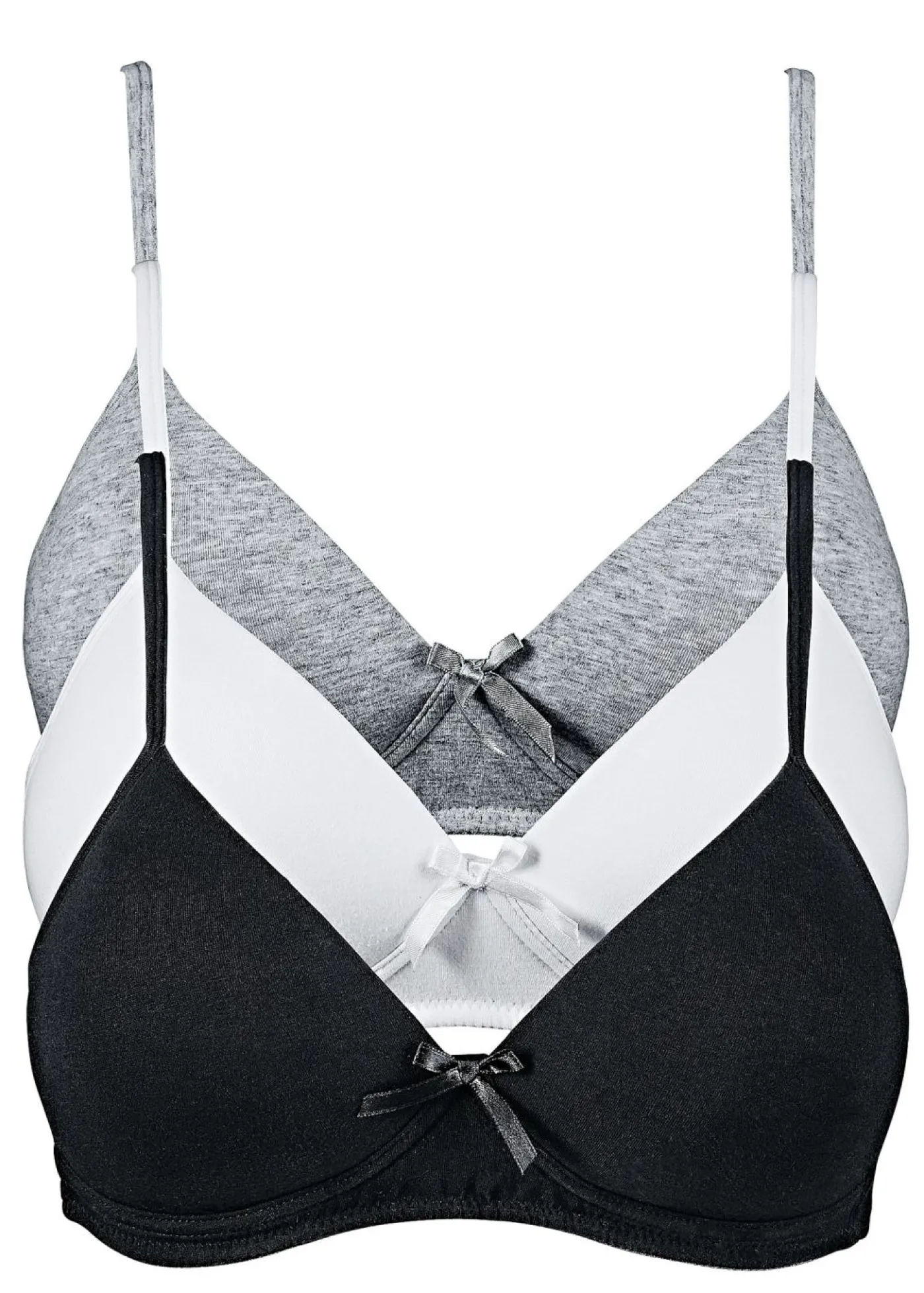 bonprix bonprix Sujetador sin aros con algodón orgánico (3 unidades) Negro + blanco + gris jaspeado Online