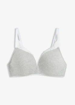 bonprix bonprix Sujetador sin aros con algodón y encaje Gris claro jaspeado-blanco Outlet