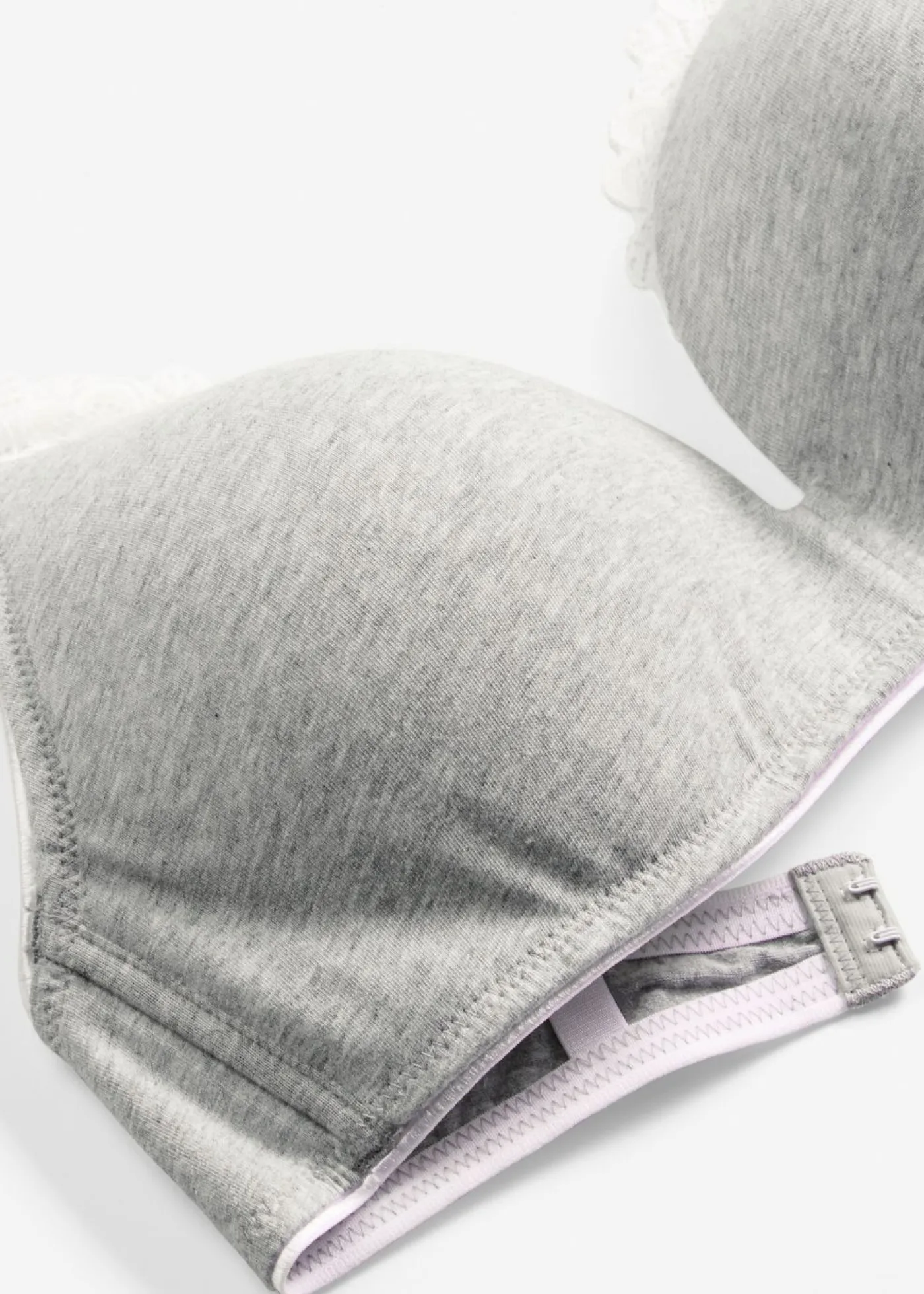 bonprix bonprix Sujetador sin aros con algodón y encaje Gris claro jaspeado-blanco Outlet