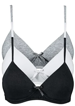 bonprix bonprix Sujetador sin aros con algodón orgánico (3 unidades) Negro + blanco + gris jaspeado Sale