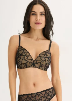 bonprix bonprix Sujetador sin aros con encaje de corazones negro-marrón claro Outlet