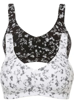 bonprix bonprix Sujetador sin aros con suave algodón orgánico (2 unidades) negro - blanco floral Hot