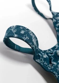 bonprix bonprix Sujetador sin aros con suave algodón orgánico (2 unidades) Petróleo azul + blanco de flores Sale