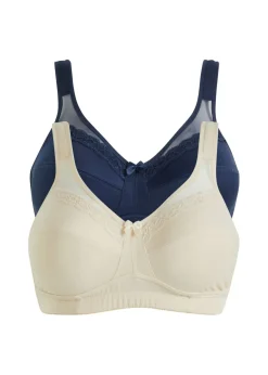 bonprix bonprix Sujetador sin aros con tirantes acolchados (2 unidades) Beige arena + azul marino Clearance