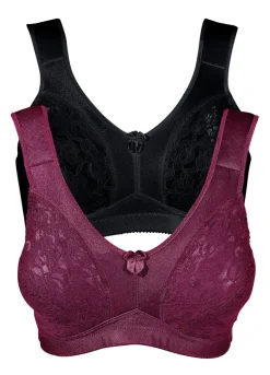 bonprix bonprix Sujetador sin aros con tirantes acolchados (2 unidades) Negro-burdeos Hot