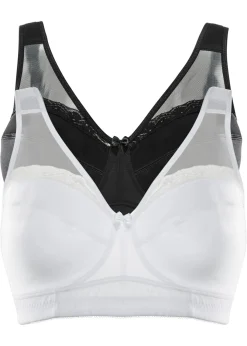 bonprix bonprix Sujetador sin aros con tirantes acolchados (2 unidades) Blanco-negro New
