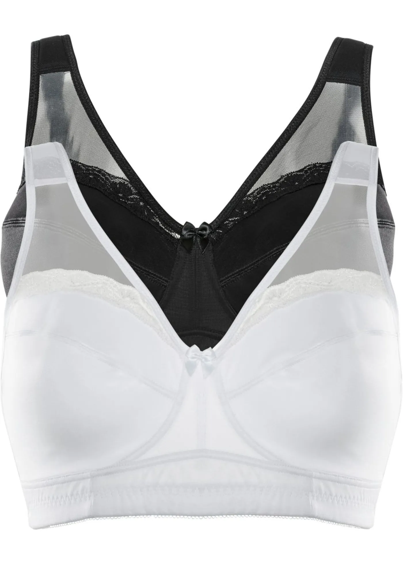 bonprix bonprix Sujetador sin aros con tirantes acolchados (2 unidades) Blanco-negro New
