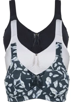 bonprix bonprix Sujetador sin aros de algodón orgánico (3 unidades) Azul oscuro estampado + azul oscuro + blanco Outlet