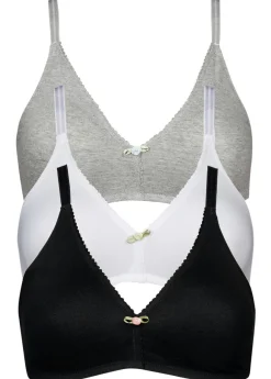 bonprix bonprix Sujetador sin aros de algodón orgánico (3 unidades) negro / blanco / gris claro moteado Best