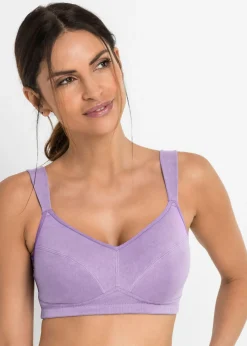 bonprix bonprix Sujetador sin aros de algodón orgánico (2 unidades) Lila + beige arena Hot