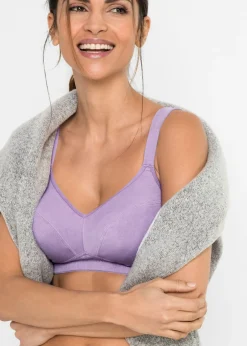 bonprix bonprix Sujetador sin aros de algodón orgánico (2 unidades) Lila + beige arena Hot