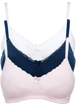 bonprix bonprix Sujetador sin aros de algodón (3 unidades) Rosa claro + azul oscuro + crudo Online