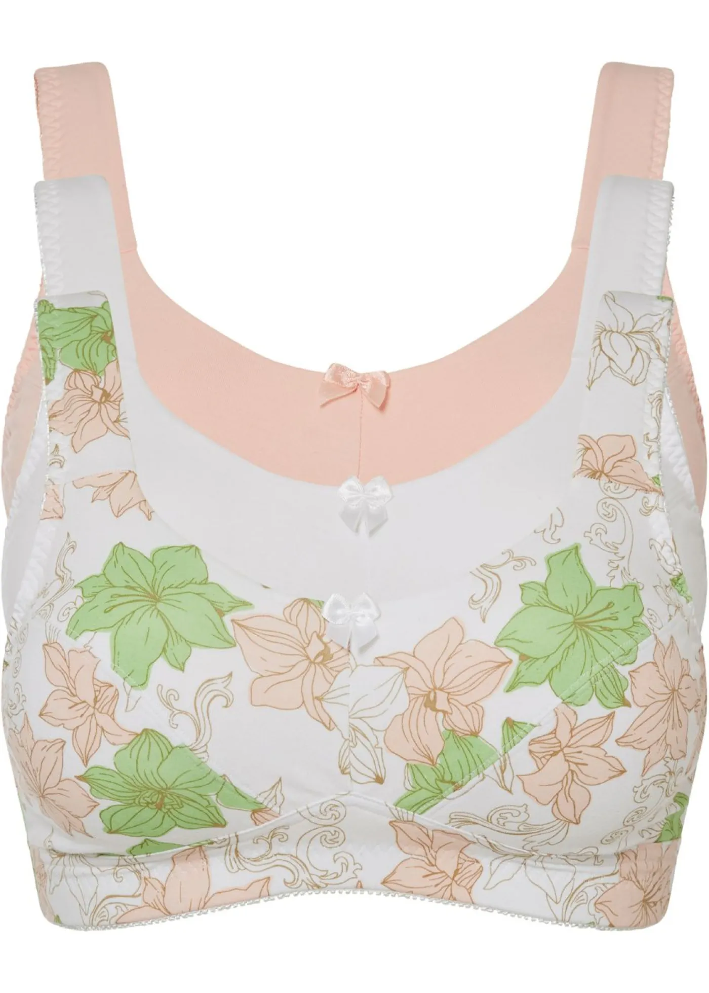 bonprix bonprix Sujetador sin aros de algodón (3 unidades) Blanco de flores + Rosa claro + Blanco Online