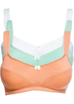 bonprix bonprix Sujetador sin aros de algodón (3 unidades) Menta + melocotón + blanco Best