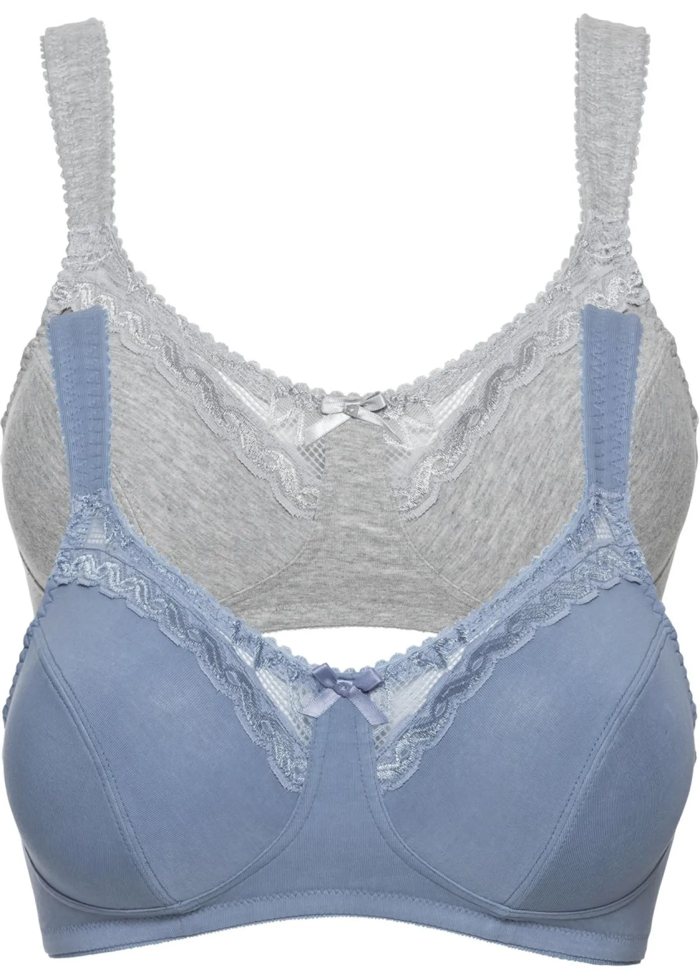 bonprix bonprix Sujetador sin aros de algodón orgánico (2 unidades) Gris jaspeado + azul mate Outlet