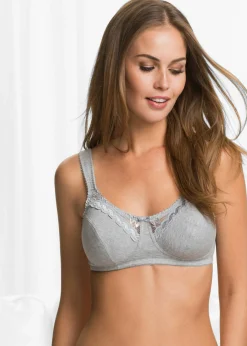 bonprix bonprix Sujetador sin aros de algodón orgánico (2 unidades) Gris jaspeado + azul mate Outlet