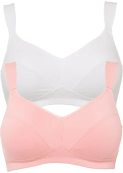 bonprix bonprix Sujetador sin aros de algodón orgánico (2 unidades) Blanco-rosa Discount