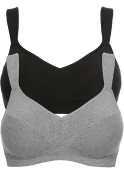 bonprix bonprix Sujetador sin aros de algodón orgánico (2 unidades) Negro-gris claro jaspeado Clearance