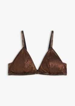 bonprix bonprix Sujetador triangular de material brillante Negro-cobre metalizado Hot