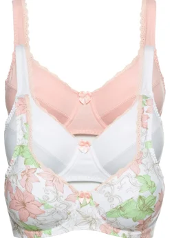 bonprix bonprix Sujetador (3 unidades) de un material suave Blanco de flores + Rosa claro + Blanco Sale